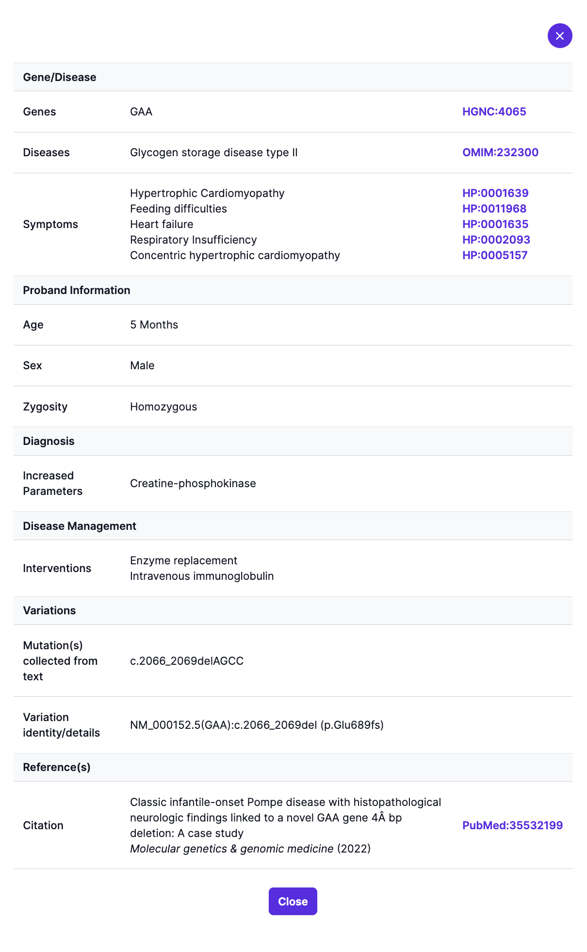 Detailed Case Report of Patient with GAA mutation